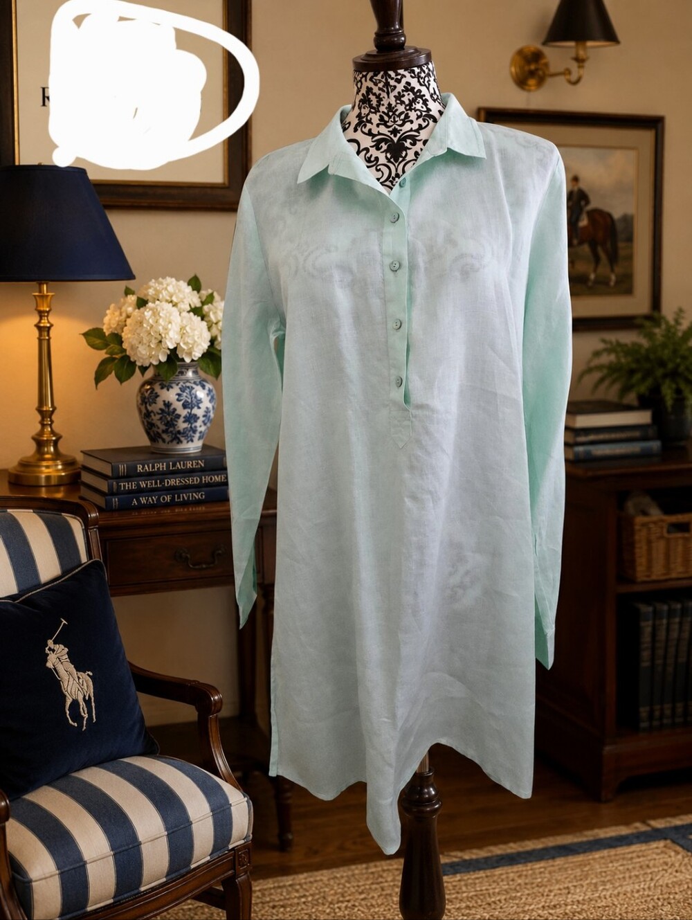 Eileen Fisher Linen Dress Long Sleeve Mint Pastel Green Size M